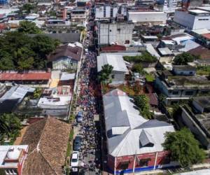 Vista aérea de los migrantes hondureños al arribar a Tapachula, estado de Chiapas, México. (Foto: AFP)