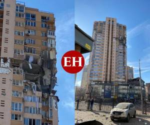 El edificio quedó con severos daños en varios de sus pisos luego de haber sufrido el ataque con el misil ruso.