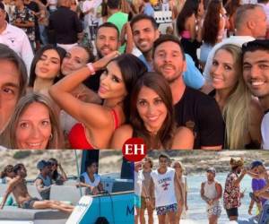 Las vacaciones de Lionel Messi, Cesc Fábregas, Luis Suárez y Jordi Alba en la isla de Ibiza con sus familias, respectivamente. Foto: cortesía.