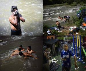 Los miles de migrantes de Honduras que cruzan México en caravana, decididos a llegar a Estados Unidos, la tarde de este miércoles arribaron exhaustos a Mapastepec, la tercera parada que hacen en territorio mexicano, después de caminar horas bajo un inclemente sol.Todavía les faltan más de 3,000 km para alcanzar la frontera con Estados Unidos, que recorrerán, según sus cálculos, en un mes y medio aproximadamente.Mientras tanto, aprovechan los momentos de descanso para asearse y tomar un baño de la manera que sea. (Fotos: AFP)