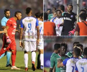 Marathón se quedó sin invicto la noche del jueves al enfrentar a Olimpia. 3-0 le recetó el León al Monstruo en el partido que acabó sin cuatro futbolistas en el campo. (Fotos: Ronal Aceituno / David Romero / EL HERALDO)