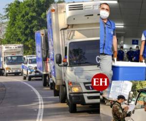 Este jueves salieron desde El Salvador los camiones que trasladan las 34,000 vacunas que fueron donadas por el gobierno de Nayib Bukele a siete alcaldes hondureños. Estas son las imágenes del traslado. Fotos cortesía @SecPrensaSV