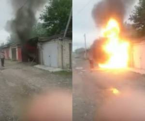 Imágenes segundos antes y durante la explosión del garaje. (Foto: Captura de pantalla)