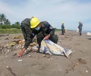 Las comisiones de limpieza en las costas hondureñas están integradas por la Comisión Permanente de Contingencias, la Marina Mercante, la Secretaría de Defensa Nacional y Mi Ambiente. Foto: Cortesía