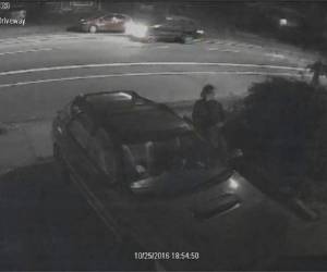 La cámara de seguridad de la casa captó el momento en que la mujer abre el carro. Foto: Facebook/Erin Hatzi