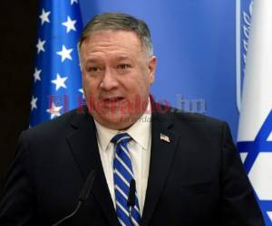 El secretario de Estado de los Estados Unidos, Mike Pompeo, habla durante una declaración conjunta a la prensa con el primer ministro israelí, Benjamin Netanyahu. Foto: Agencia AFP.