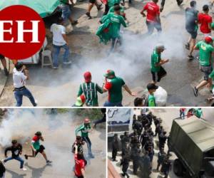 Aficionados y policías se enfrentaron en las inmediaciones del estadio Yankel Rosenthal de San Pedro Sula, antes del duelo de vuelta de semifinal entre Marathón y Motagua. (Fotos: EL HERALDO)