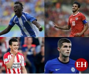 El hondureño Alberth Elis, el costarricense Bryan Ruiz, el mexicano Hirving Lozano y el estadounidense Christian Pulisic. FOTOS: AFP/AP