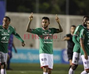 Celebración del gol de Chino Discua al minuto 58 del complemento en el estadio Emilio Willians de Choluteca. Foto: EL HERALDO