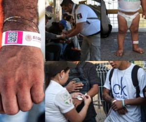 Las tarjetas humanitarias fueron distribuidas a 155 ciudadanos de El Salvador, 39 de Guatemala, 766 de Honduras y nueve de Nicaragua. Hasta los bebés deben portar la pulsera. (Foto: AFP)