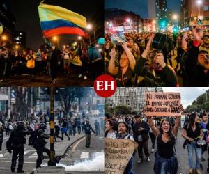 Algunos hacen caminatas maratónicas por la emblemática Carrera Séptima, que atraviesa Bogotá. Otros se unen a plantones o concentraciones. La mayoría de manifestantes pide diálogo directo ante la desconfianza que les genera la 'conversación nacional' convocada para este domingo por el presidente de Colombia, Iván Duque. Fotos: AFP.