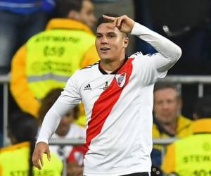 Juan Fernando Quintero tras anotar el segundo gol de River Plate ante Boca Juniors en la final de la Copa Libertadores, en Madrid, el domingo 9 de diciembre de 2018. Foto: Agencia AFP.