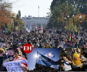 Entre bocinazos y vítores, una multitud acudió el sábado al centro de Washington, cerca de la Casa Blanca, para celebrar después de que medios declararon a Joe Biden presidente de Estados Unidos, constataron periodistas de AFP. Fotos: AFP.
