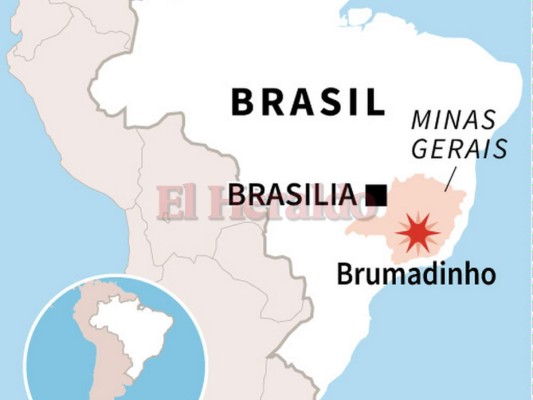 Localización de Brumadinho, en el estado brasileño de Minas Gerais, en donde se publican los resultados de este viernes por varios muertos / AFP / Nicolas RAMALLO Y Gustavo IZUS.