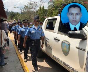 Elementos de la Policía Nacional le rindieron tributo a su compañero durante el sepelio.