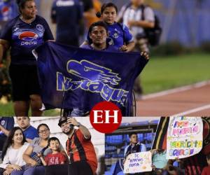 Con pancartas y banderas llegaron los sampedranos para alentar al mimado de la afición. Motagua se enfrenta este martes ante el Atlanta United de la MLS. Fotos: EL HERALDO.