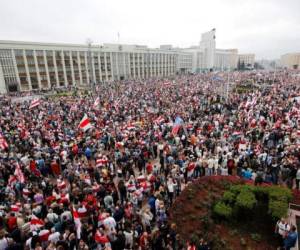 Las protestas en Minsk, Bielorrusia, el 23 de agosto del 2020. Foto: AP