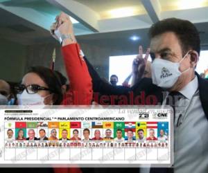 Salvador Nasralla debe renunciar a la candidatura de la Unión Nacional Opositora de Honduras (ONUH) y luego inscribirse como designado de Xiomara Castro (en la casilla 7). Foto: Johny Magallanes / EL HERALDO