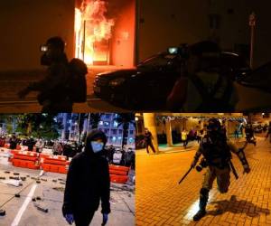 Con barricadas y quemando locales, manifestantes de Hong Kong se oponían a que la finca Fai Ming sea utilizada como un campo de cuarentena para pacientes con coronavirus, en medio de una emergencia por la epidemia. Fotos: Agencia AFP.
