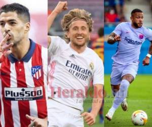 Luis Suárez, Luka Modric y Memphis Depay son algunos de los futbolistas llamados a ser las grandes figuras en la temporada 2021-2022. Fotos: AFP | Twitter