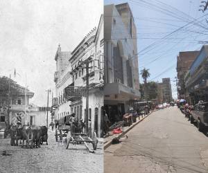 Se puede ver un antes y un después de la avenida Simón Bolívar o la calle del comercio, corría el año de 1902 en Tegucigalpa, cuando todavía se podían ver bueyes halando sus carretas cargadas de productos. En la actualidad existen centros comerciales como el Midence Soto y algunos vendedores ambulantes en las aceras.