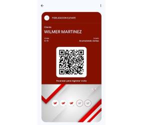 La tarjeta de cliente frecuente se almacena en el wallet del celular, facilitando el acceso desde dispositivos iOS y Android.