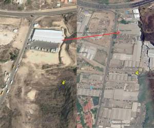 De una única bodega en 2002 a lo que vemos en la actualidad (2026), esta imagen satelital muestra cómo se inició la modificación del suelo en la zona utilizada como banco de préstamo de material para rellenar sectores del anillo periférico, dejando como resultado los primeros cortes del cerro. Pero esto no pasó de un día para otro.