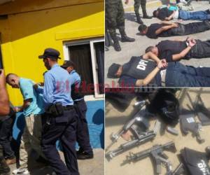 Ocho presuntos miembros de la pandilla 18 fueron detenidos el miércoles en San Pedro Sula, zona norte de Honduras. Al momento de la captura les decomisaron armas, chalecos antibalas y dos vehículos. Foto: EL HERALDO