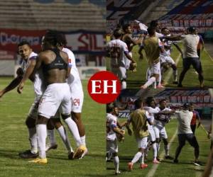 El capitán del Olimpia y el asistente técnico del Motagua se gicieron de palabras y terminaron yéndose a los golpes. Fotos: Marvin Salgado | EL HERALDO