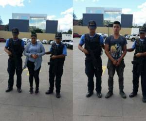 Los detenidos fueron identificados como Karen Yulissa Arreola Avilés (19), Celso Josué Galeas Munguía (22) y dos menores de edad. Foto: Policía Nacional