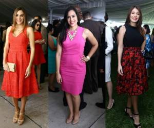 (1) Alia Kafati lució un fresco vestido en tono coral. (2) Eva Fajardo optó por este outfit en tono fucsia con un discreto corte en su cintura. (3) Iroshka Elvir presumió su elegancia con un estampado de rosas en rojo y negro. Fotos: Emilio Flores / EL HERALDO.