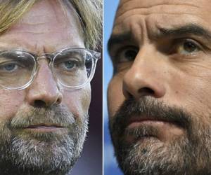 El técnico alemán del Liverpool Jurgen Klopp y el entrenador español del Manchester City Pep Guardiola. Foto: AFP