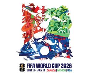 El diseño combina símbolos culturales de las tres naciones y celebra la pasión compartida por el fútbol.