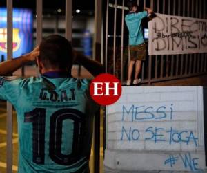 El mensaje de Lionel Messi anunciando que quiere salir del Barcelona ha causado mucha conmoción entre los aficionados del equipo catalán, quienes acudieron con pancartas y consignas a las oficinas del Camp Nou para protestar ante la directiva. Para ellos es inaceptable la salida del ídolo azulgrana. Fotos: AFP, Twitter y Facebook