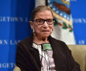(FILES) In this file photo taken on September 20, 2017 US Supreme Court Justice Ruth Bader Ginsburg looks on as she speaks to first year Georgetown University law students in Washington, DC. - Justice Ruth Bader Ginsburg has been hospitalized November 23, 2019, after experiencing chills and fever, The Supreme Court says. (Photo by Nicholas Kamm / AFP)