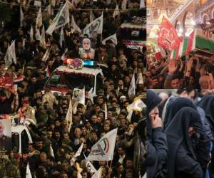 Miles de iraquíes, entre ellos altas autoridades del país, pidieron venganza el sábado en Bagdad en el funeral del poderoso general iraní Qasim Soleimani, que murió en el ataque de un dron estadounidense. Foto: Agencia AFP.