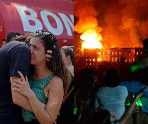 Varias personas llegaron a ver las ruinas del Museo y rompieron en llanto. Foto AFP