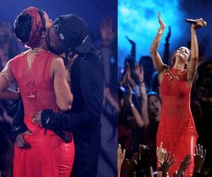 Rihanna, left, and A$AP Rocky perform at the MTV Video Music Awards on Thursday, Sept. 6, 2012, in Los Angeles. (Photo by Matt Sayles/Invision/AP)