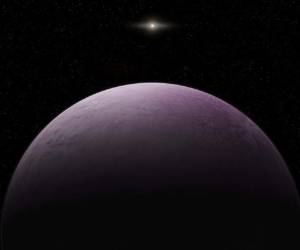 Esta imagen proporcionada por el Instituto Carnegie muestra la concepción de un artista de un planeta enano que los astrónomos dicen que es el objeto más lejano conocido en nuestro sistema solar, al que han apodado 'Farout'. (Roberto Molar Candanosa/Carnegie Institution for Science vía AP)