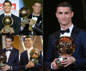 Un collage de las cinco veces que Cristiano ha recibido el Balón de Oro.