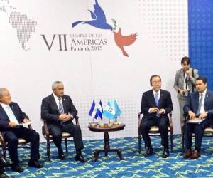Encuentro entre Ban Ki-moon y los presidentes del Triángulo Norte de Centroamérica.