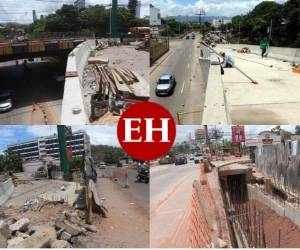 1. En la salida de la colonia Miramontes por el Banco Centroamericano de Integración Económica (BCIE), se construye un túnel y del bulevar 14 de Noviembre se edifica un puente aéreo, ambos conectan con el bulevar Suyapa. Fotos: Alex Pérez/EL HERALDO.