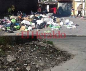 1) Llena de basura permanecía parte de la cuarta calle de la colonia Las Torres. El paso de los peatones también estaba obstaculizado por los cerros de basura. 2) Los trabajadores de una de las empresas que prestan el servicio de limpieza en la capital procedieron a retirar los promontorios de basura. Fotos: EL HERALDO