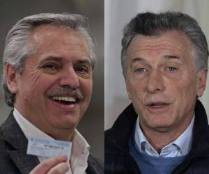 En la composición, Alberto Fernández, del peronismo de centro-izquierda, y el presidente liberal Mauricio Macri. Ambos disputarán la elección presidencial de Argentina en octubre próximo. Foto: Agencia AFP.
