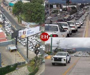 Durante más de dos horas los taxistas bloquearon los puntos álgidos de circulación y provocaron caos en la capital de Honduras. Los conductores demandan la aprobación de un cuarto pasajero en las unidades de transporte y el cese del decomiso de unidades en plena pandemia. Estas son las imágenes que dejó la paralización. Fotos: Efraín Salgado| Emilio Flores| EL HERALDO