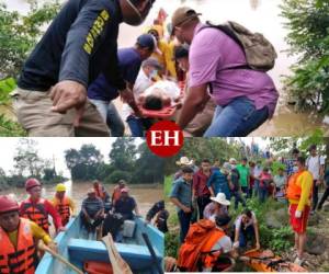 Aunque el agua ya ha bajado en algunos sectores, los daños son tantos que los sobrevivientes son trasladados ya que en el lugar ya no hay nada, ni alimentos, ni abrigos, ni casa. Fotos: Twitter Bomberos, Copeco.