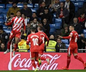 Momento cuando celebró el hondureño Choco Lozano el gol anotado al Real Madrid. Foto:AFP