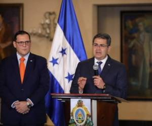Juan Orlando Hernández durante la conferencia de prensa tras su visita a Washington.