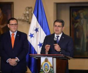 Juan Orlando Hernández durante la conferencia de prensa tras su visita a Washington.