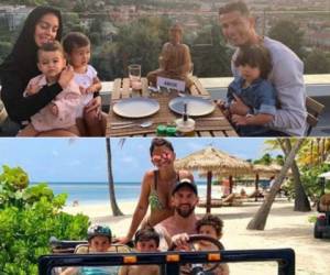 Cristiano Ronaldo y Leo Messi posando con su familia. (Fotos: Instagram)